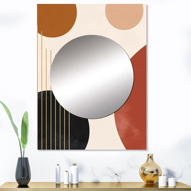 Designart "Minimal Boho Pattern in Beige II" Abstract Minimalism Mirror Wall Decor - Modern Beige Abstract Mirror Wall Art For Bathroom - 40" x 30" Inch