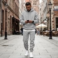 thumbnail image 6 of Delconic Mens Fleece Lined Hoodie and Sweatpants Set Loose Fit Pullover Hooded Sweatshirt Jogger Pants Two Piece Tracksuit Light Gray M, 6 of 6
