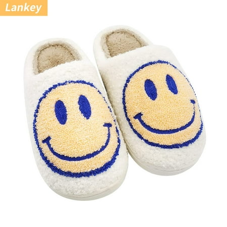 

Smiley Face Slippers Fuzzy Fluffy Cute House Home Shoes Memory Foam Soft Plush Warm Indoor Slides Winter Fur Clogs for Women Men