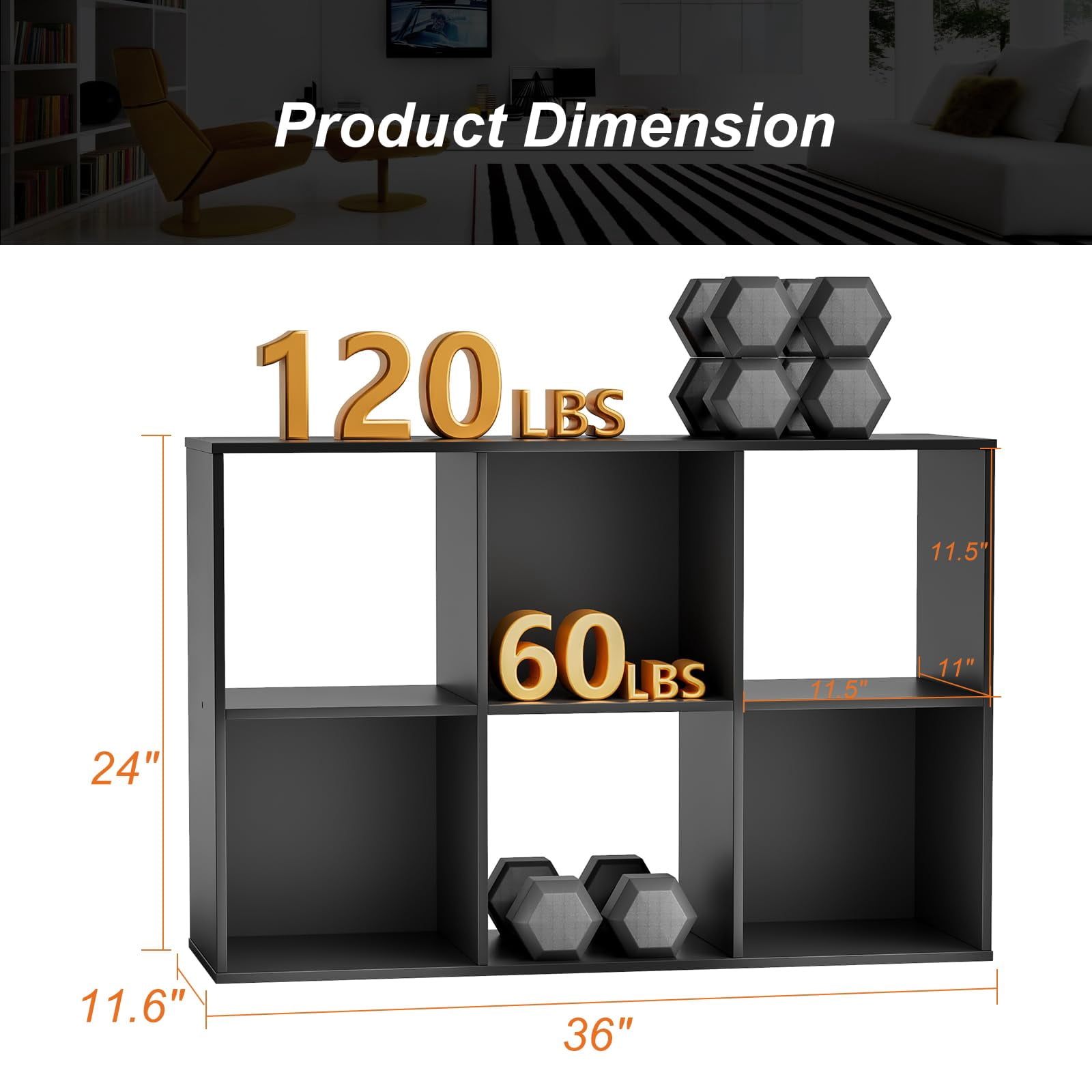 Casabay 6 Cube Storage Organizer, Solid Wood Bookshelf with Compartments & Removable Back Panels for Bedroom, Living Room, Home Office, Black