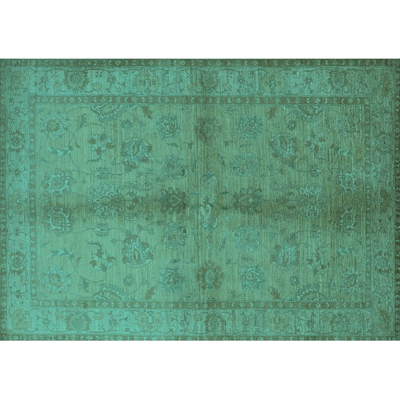 Ahgly Company Machine Washable Indoor Rectangle Oriental Turquoise Blue Industrial Area Rugs, 3' x 5'