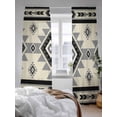 thumbnail image 3 of Black Black Pattern Sheer Curtains 2 Panels Set Retro Bohemian Square Abstract Geometric Lihgt Filtering Rod Pocket Voile Drape, Semi Sheer Window Curtains for Bedroom Living Room, 52"x84", 3 of 5