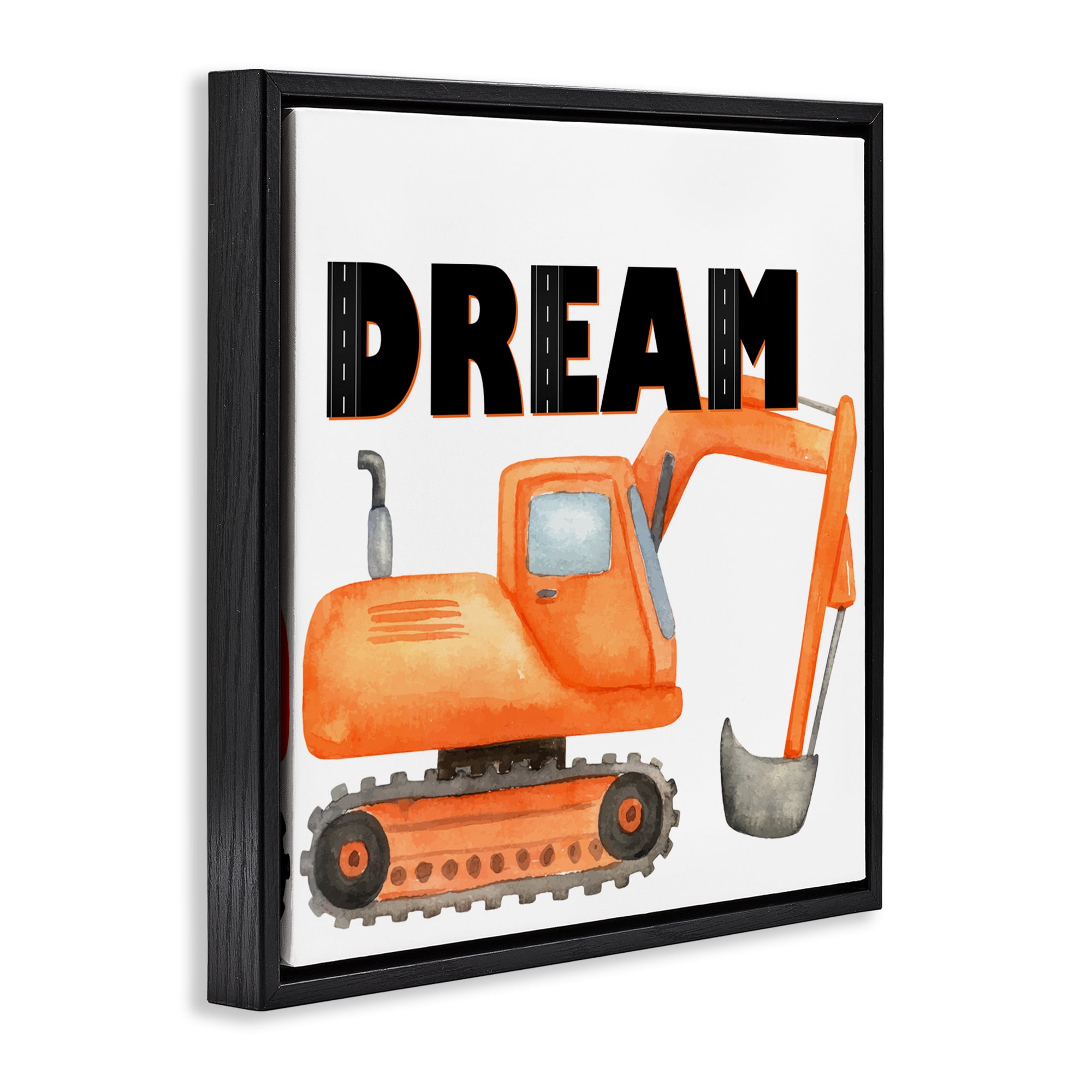 Dream with Orange Excavator Black Framed Floater Canvas Wall Art, design by Kim Allen