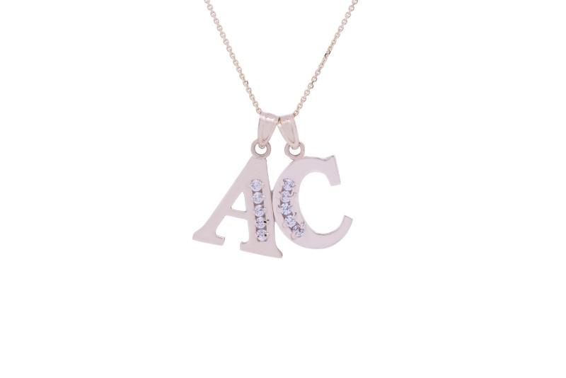Multiple Letters CZ Initial Pendant with Necklace in 14K Yellow Gold, Women's, Size: 16, Grey Type