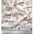 thumbnail image 1 of Soimoi Velvet Fabric Eiffel Tower,Train & Bicycle Transport Print Fabric by The Yard 58 Inch Wide, 1 of 3