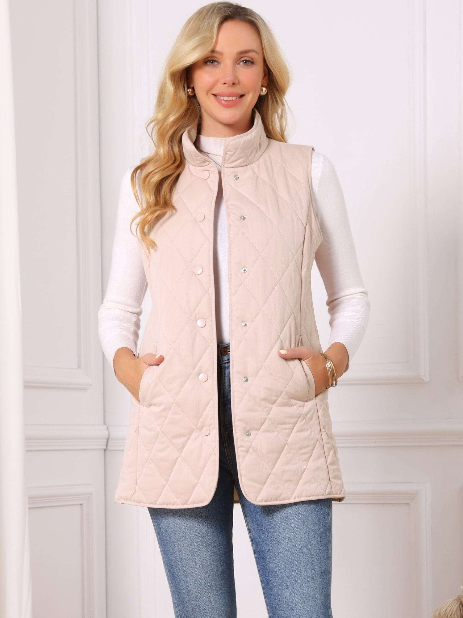 DARING DIVA Women's Stand Collar Sleeveless Puffy Jacket Lightweight Gilet M Pink