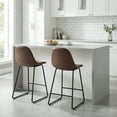 thumbnail image 4 of Cortesi Home Gavin 24" Contoured Back Counterstool in faux Brown Leather (Set of 2), 4 of 10