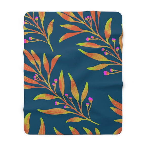 Sherpa Fleece Blanket,  Rusty Leaves Pattern