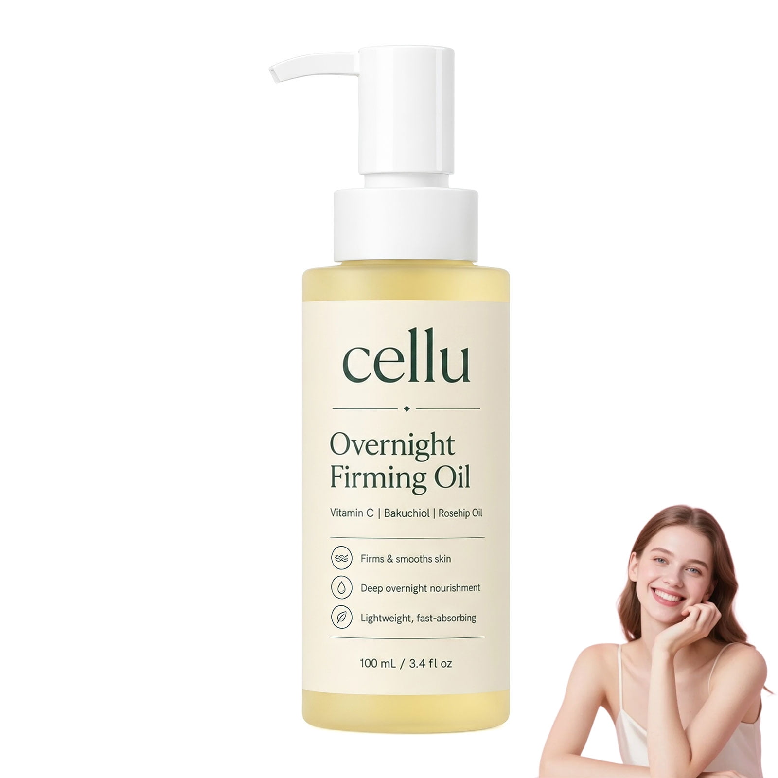 Cellu Overnight Recovery Oil – Vitamin C, Bakuchiol & Rosehip, Lightweight Night Serum for Skin, 3.4 fl oz