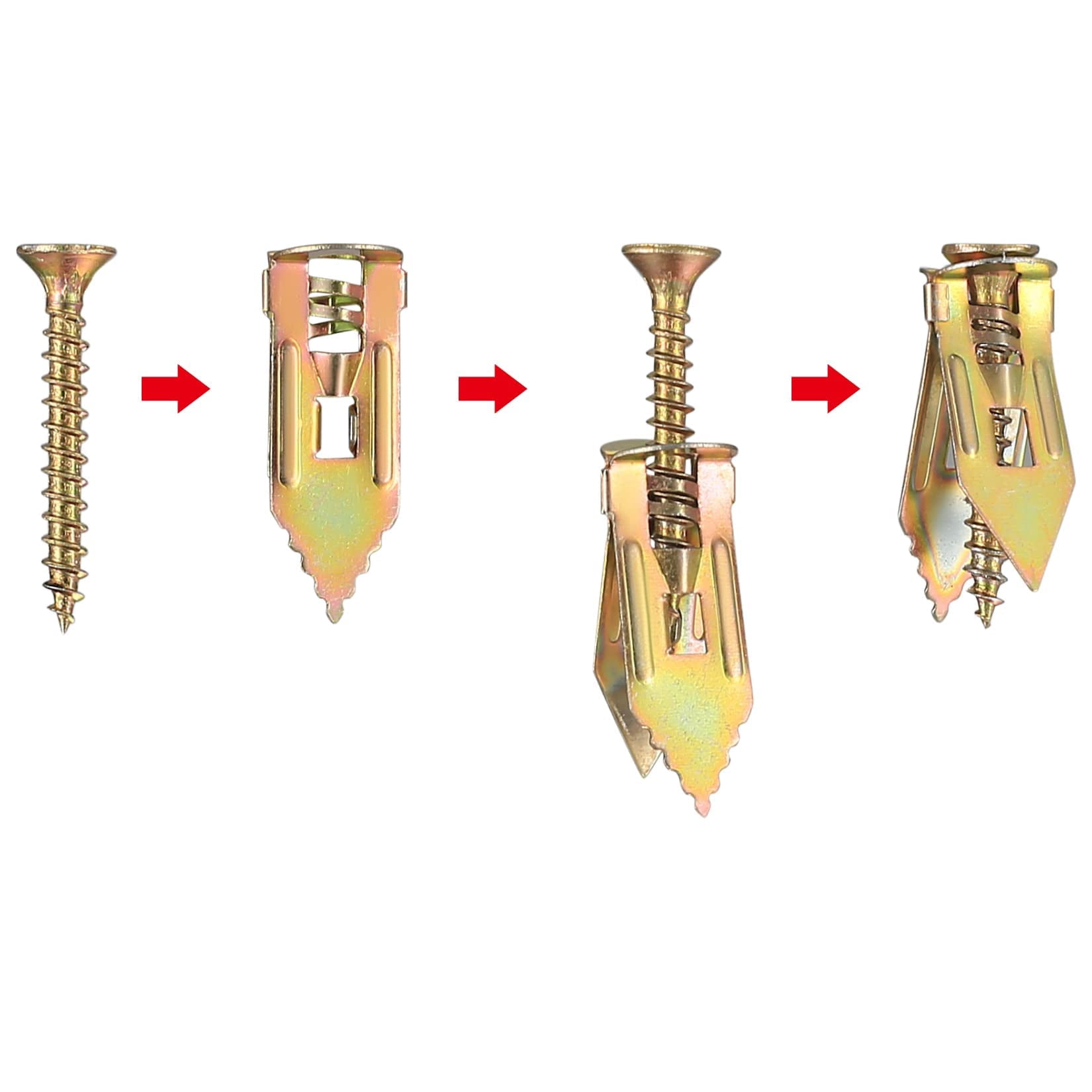 50 Pcs Self Drilling Drywall Anchors with Screws Kit, Zinc Plated Steel Wall Anchors and Self Tapping Screws Heavy Duty, No Drill Or Holes in Wall, for TV, Shelf Straps, Bike, Cabinets