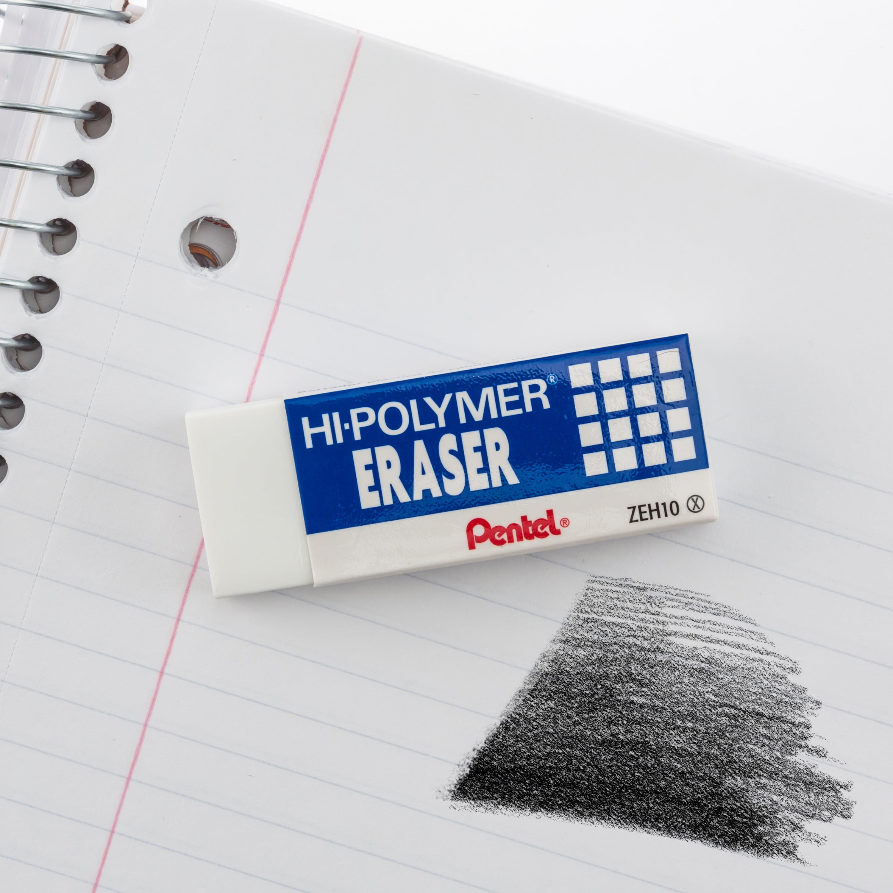 Pentel Hi-Polymer Eraser, White Erasers, Assorted Sizes, 6/Pack (ZEH2510BP)