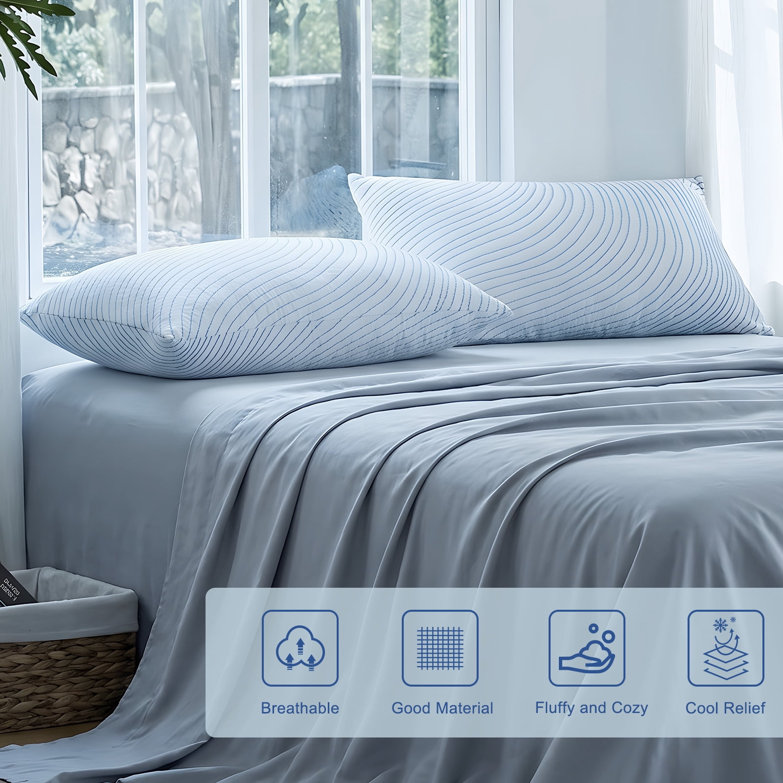 Nalqet 2 Pack Queen Cooling Pillow for Sleeping, 30×20 inch Memory Foam Cool Bed Pillows with Washable Cover for Back, Hot Sleepers