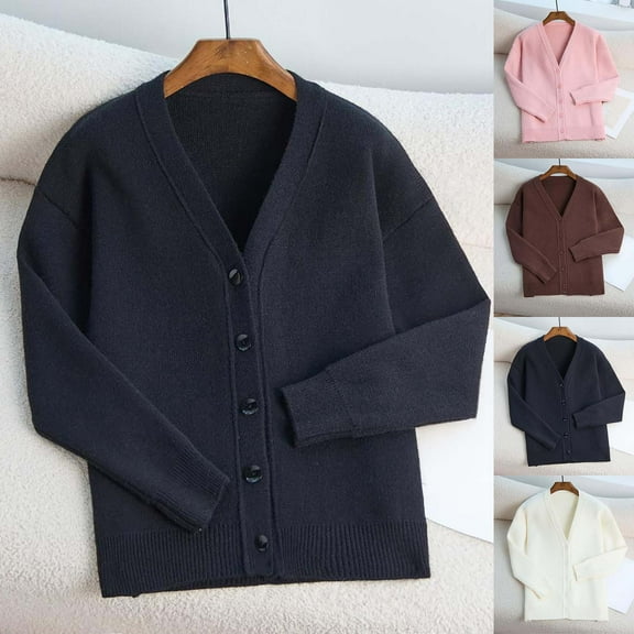 Xuniizn Cardigan Sweaters for Women Knit Long Sleeve Cotton V-Neck Sweater Tops Fashion Button Down Work Causal Cardigan Jacket Outfits Clothes