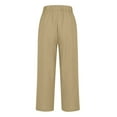 thumbnail image 4 of JMKQLZ Womens Pants Elasti Waisted Wide Leg Trousers Casual Loose Trousers Solid Color Cotton Linen Versatile Pants,Khaki,S, 4 of 6
