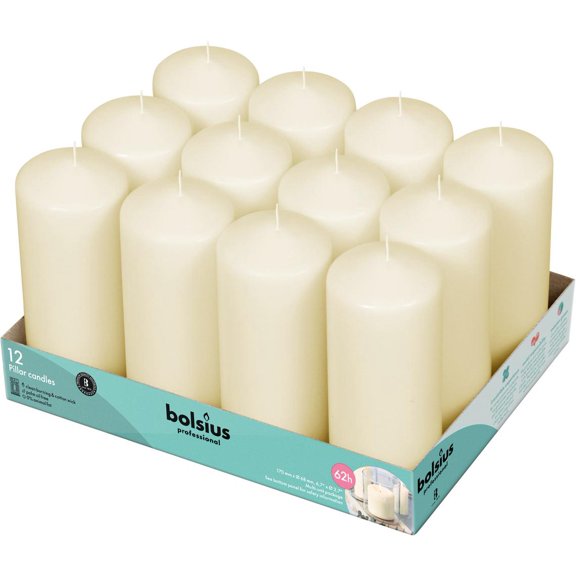Bolsius Ivory Pillar Candles 2.75x6.60" Unscented 12 Pack for Wedding, Dinner, Home Decor | 62 Hrs Smokeless Long Burning Dripless Candles