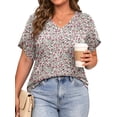 thumbnail image 3 of WellSize Plus Size Blouses for Women V Neck Short Petal Sleeve Tunic Tops Casual Summer Floral Shirts, 3 of 8