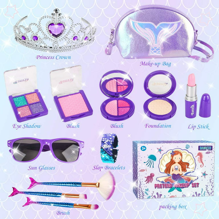 Kids Girl Mermaid Makeup Kit Non-toxic Cosmetic Toys Set With Bag Carnival  Cosplay Princess Game Birthday Gift