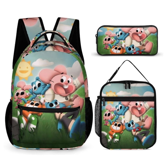 The Amazing World of Gumball Three-Piece Backpack Set: Includes A High-Quality Backpack Lunch Bag And Pencil Case One size