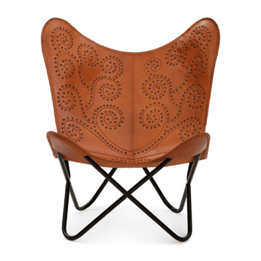 LR Home Brown Leather Butterfly Chair, 37