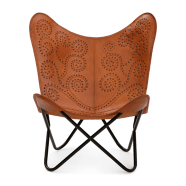 LR Home Brown Leather Butterfly Chair, 37 LR Home Brown Leather Butterfly Chair, 37