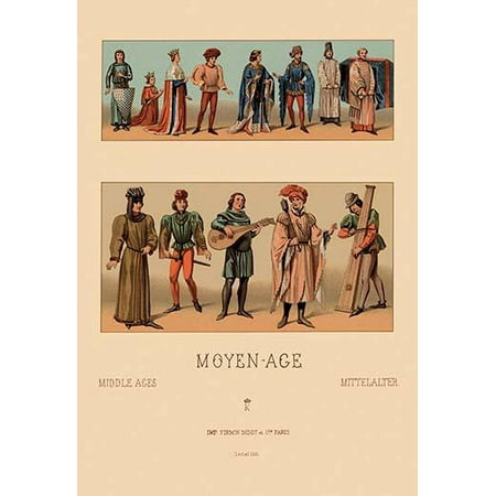 Historical Figures, Civil Costumes, and Military Garb of Medieval France-Fine Art Canvas Print (20