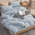 thumbnail image 5 of PURE ERA Jersey Cotton Queen Size Duvet Cover Set Ultra Soft 3Pc Bedding Set Solid Airy Light Baby Blue, 5 of 5