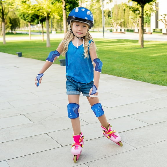 PartyKindom Childrens Roller Skating Knee Pad Blue 7Pcs in 1 Set