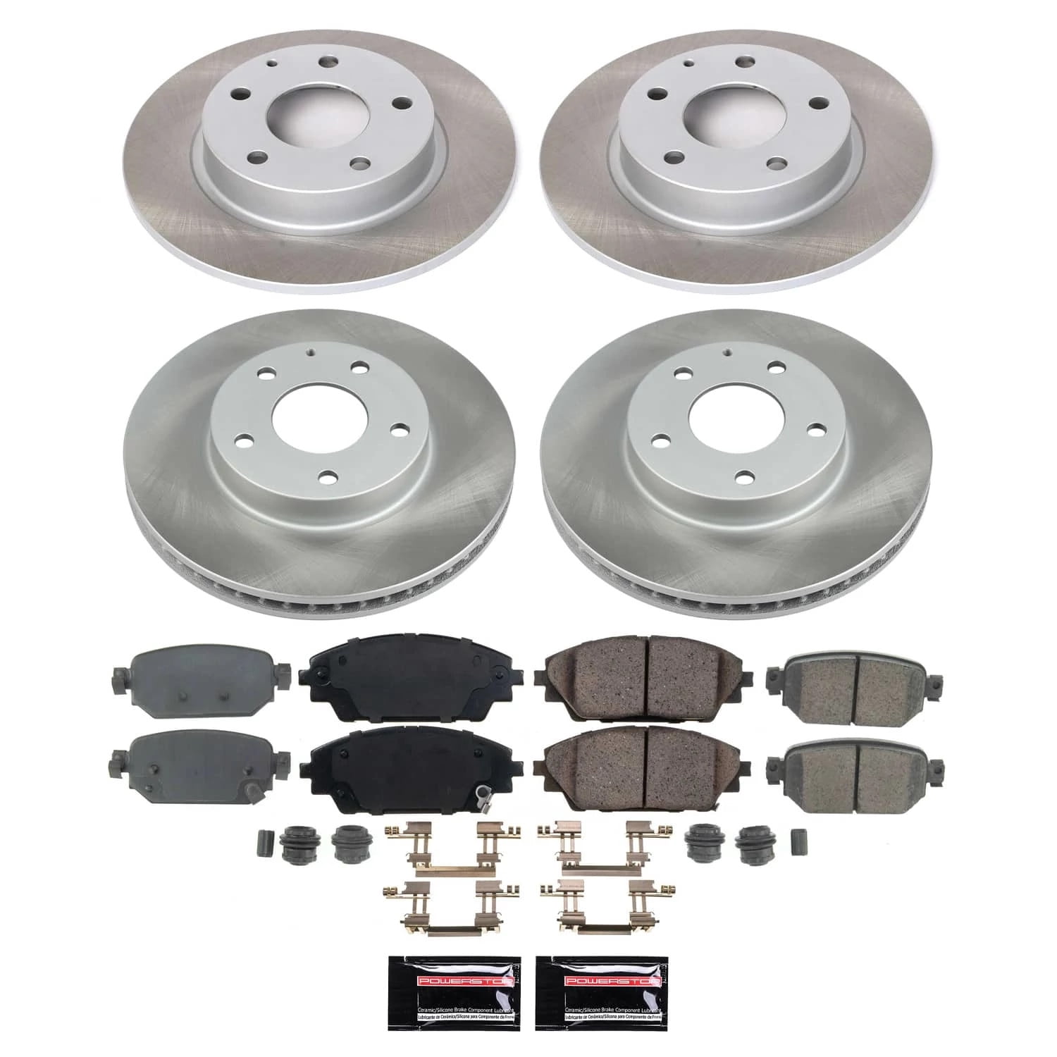 PowerStop Front and Rear Semi-Coated Rotor and Low-Dust Ceramic Brake Pad Kit SC8350
