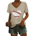 thumbnail image 2 of Brown Womens Blouses Women's Baseball Festival Solid Color Baseball Printed V Neck Short Sleeved Top Ladies Tops and Blouses, 2 of 6