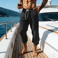thumbnail image 5 of Yourumao Linen Capris for Men Drawstring Elastic Waist Straight Leg Pants Solid Lightweight Capri Pants Loose Beach Yacht Trousers with Pocket, 5 of 5