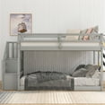 thumbnail image 5 of Elitezip Wooded Bunk Bed Twin over Twin for Teens & Adults, Floor Bunk Bed with 3-Step Ladder and Storage, Full Length Guardrails, Floor Bunk Bed for Livingroom, Gray, 200 lbs Weight Capability, 5 of 7