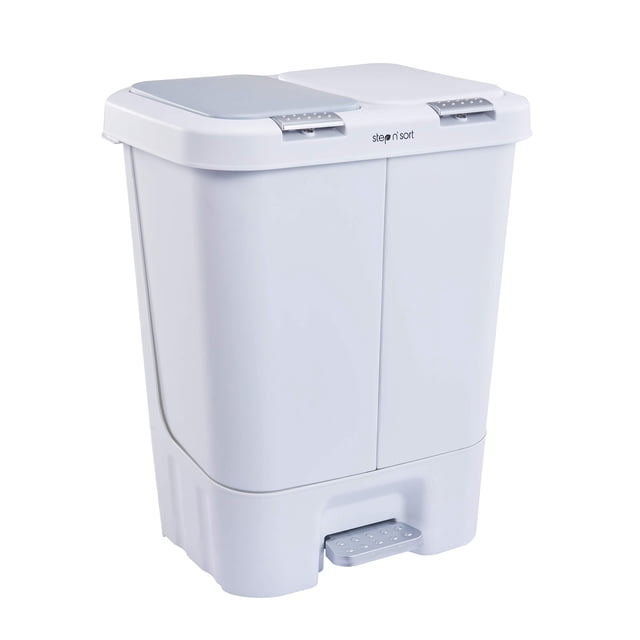Bidón de basura Step N' Sort de 40 litros con doble empujón y escalón, color blanco