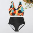 thumbnail image 3 of Women Two Piece Scoop Neck Color Block Bikini Crop Top High Cut Swimsuit Sporty High Waisted Bathing Suit with Bottoms Swimsuits Tummy Control for Women, 3 of 5