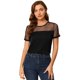thumbnail image 1 of INSPIRE CHIC Blusa De Lunares De Manga Corta Con Cuello Redondo Y Panel De Malla Para Mujer Negro L, 1 of 6