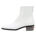 thumbnail image 4 of YDN Women Square Closed Toe Ankle Boots Chain Hollowed Chunky Low Heels Side Zipper Short Booties Ladies Winter Dress Shoes Size 7 White, 4 of 4