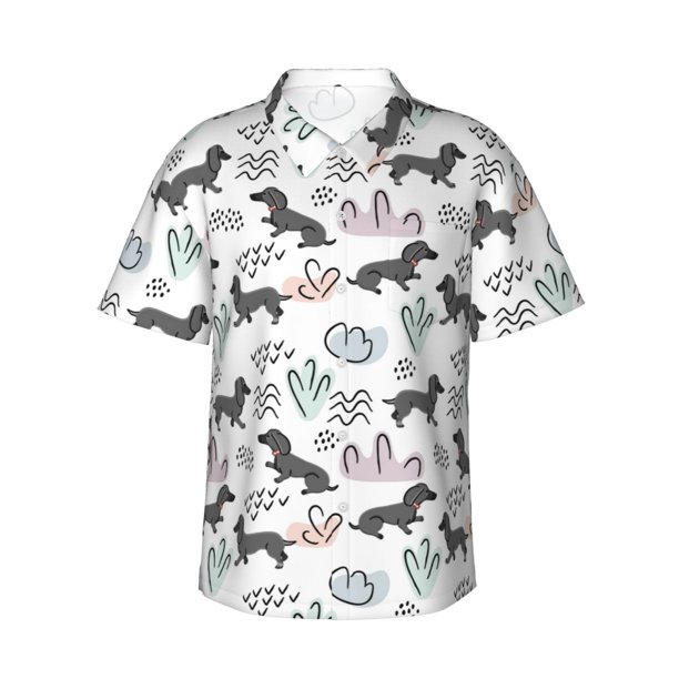 Fotbe Dachshund Dog Puppy Camisa Hawaiana para Hombre Unisex – Camisa Casual de Verano con Botones de Manga Corta de Algodón y Lino,XX-Large