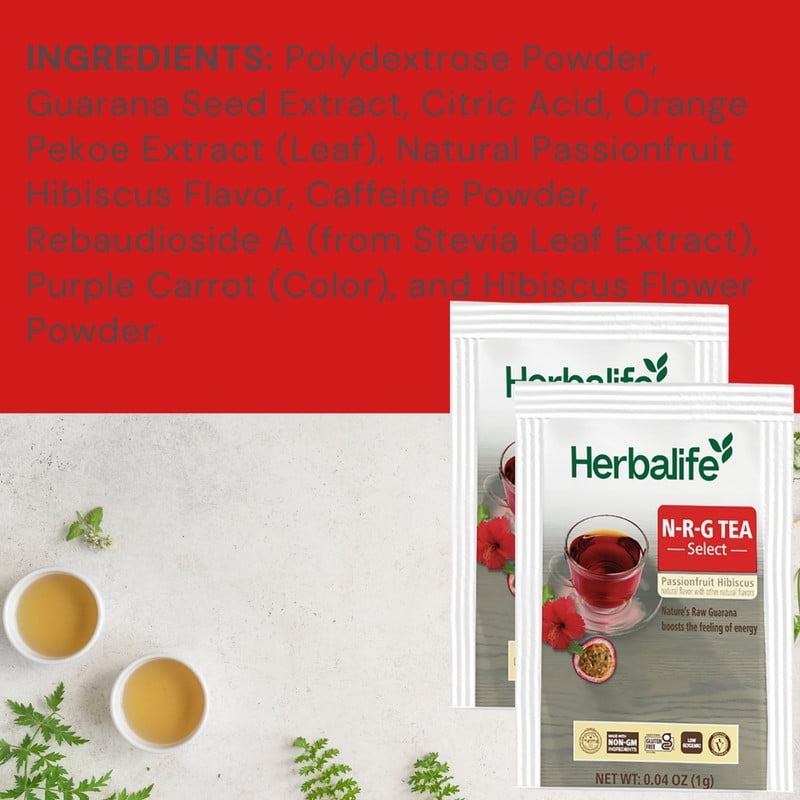 HERBA LIFE NRG Tea Select Passionfruit Hibiscus 30 Packets with Niteworks Lemon Flavor 5.3 oz
