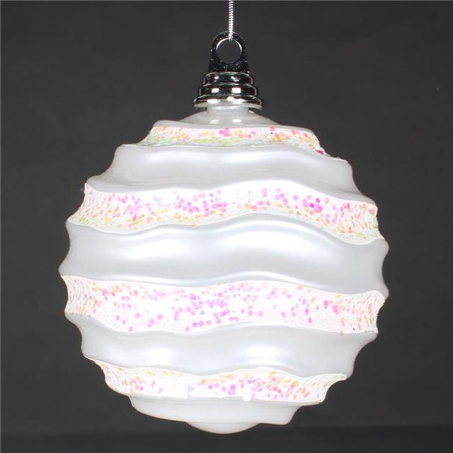 6 in. White Candy Glitter Wave Ornament Ball
