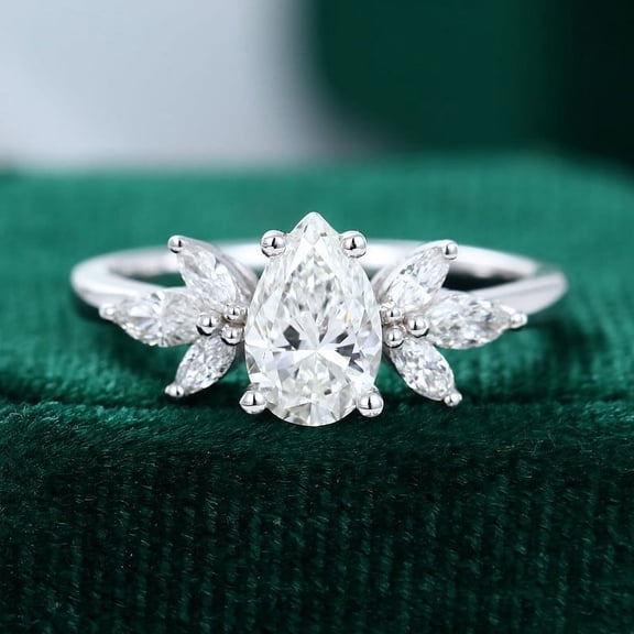 Silvago Jewel Silver 14K White Gold Plated Ring - Pear Cut Excellent 1.9 Ct Diamond Ring For Women's - Multi-Stone Stacking Engagement Rings for Women's - Solitaire with Accent Diamond Rings for Her