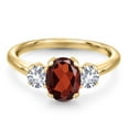 thumbnail image 3 of Gem Stone King 2.00 Ct Oval Red Garnet White Created Sapphire 18K Yellow Gold Plated Silver Ring, 3 of 6