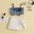 thumbnail image 2 of Huowey Baby Toddler Girls Sleeveless Bowknot Denim Vest T Shirt Tops Skirts Outfits Birthday Dailywear, 3-4 Years, 2 of 6