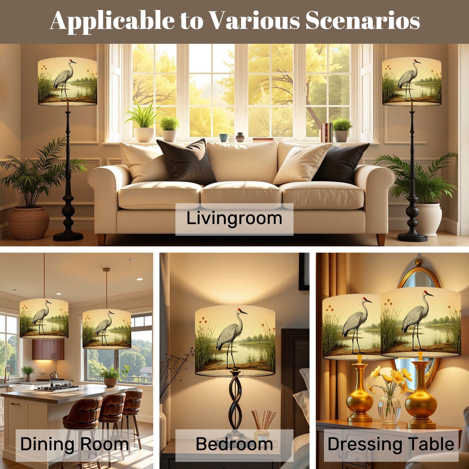 Lampshades 2 Pack Sandhill Crane Standing Serene Wetland Marsh Landscape 13"x13"x10" Light Shade for Table Lamps Floor Lamp Shades Lampshade Replacement Easy Assembly