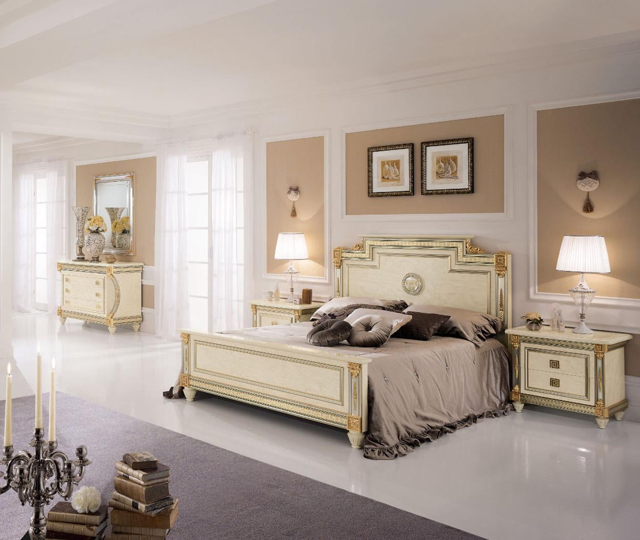 Glossy Ivory Luxury Queen Bedroom Set 5P Liberty Night ESF Made in ...