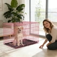 thumbnail image 2 of CL.HPAHKL Durable Wire Dog Crate, Folding Metal Dog Kennel Double Door Dog Cage with Plastic Tray, Pet Crate for Large Dog Indoor Outdoor Travel (Pink, 36 inch), 2 of 8