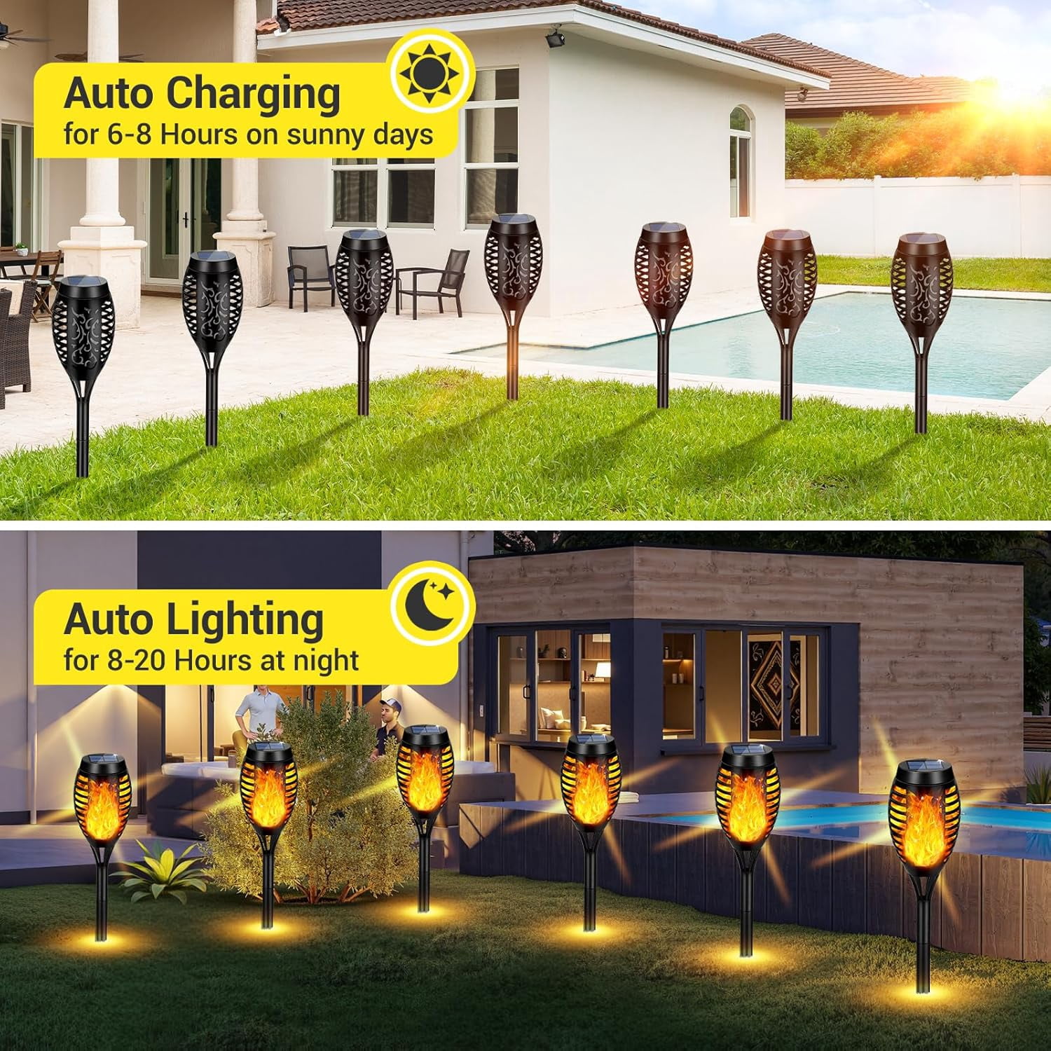 Solar Lights Outdoor, 4 Pack Solar Torch Light with Flickering Flame, Waterproof Outdoor Garden Lights for Yard, Torches for Outside Patio Pathway Decorations