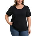 thumbnail image 1 of GRACE & GRANDEUR Blusas Casuales de Talla Grande para Mujeres con Panel Bordado, Manga Corta Abullonada y Cuello Redondo 3X Negro, 1 of 7