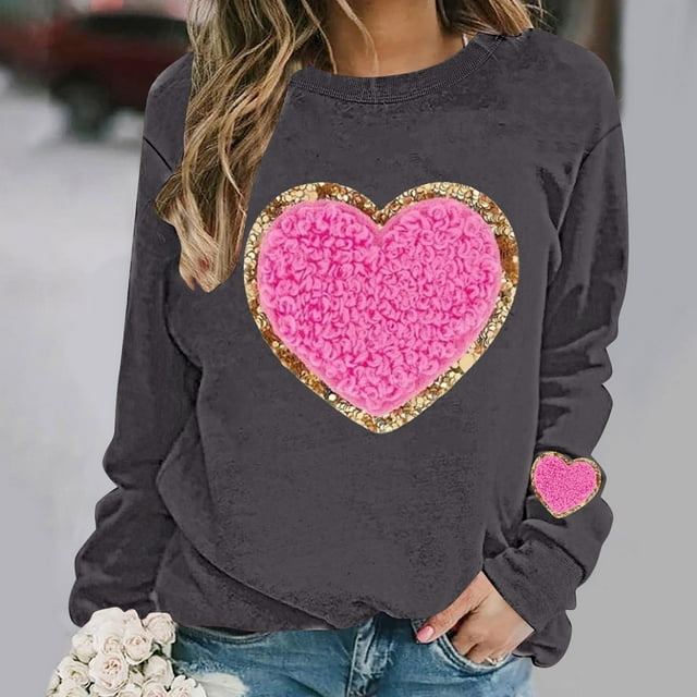 ICHUANYI Chandail en Molleton Graphique Cœur pour Femmes, Col Rond, Décontracté, Oversize, Manches Longues