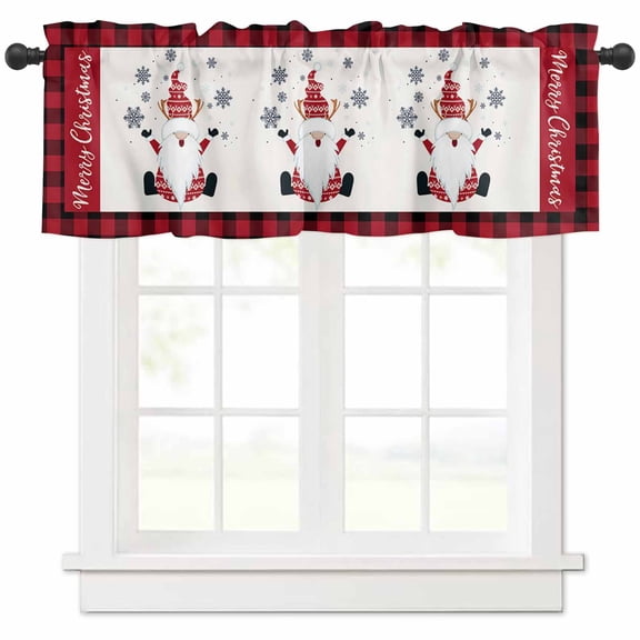 Xmas Gnome Valances for Windows, Merry Christmas Light Filtering Window Treatment Valances, Rod Pocket Small Curtains for Kitchen/Bathroom, 42"x18"