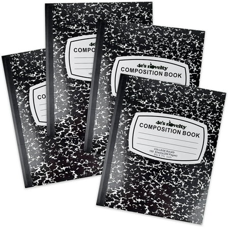 4E's Novelty College Ruled Composition Notebook 4 Pack - Hard Cover, 100 Sheets 9.75" x 7.5" Black Marble School Supplies Notebooks for Students
