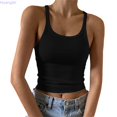 thumbnail image 2 of Huanglei Womens's Tank Top Spaghetti Strap Round Neck Slim Fit Ribbed Knit Layering Basic Camisole (Black, Medium), 2 of 6